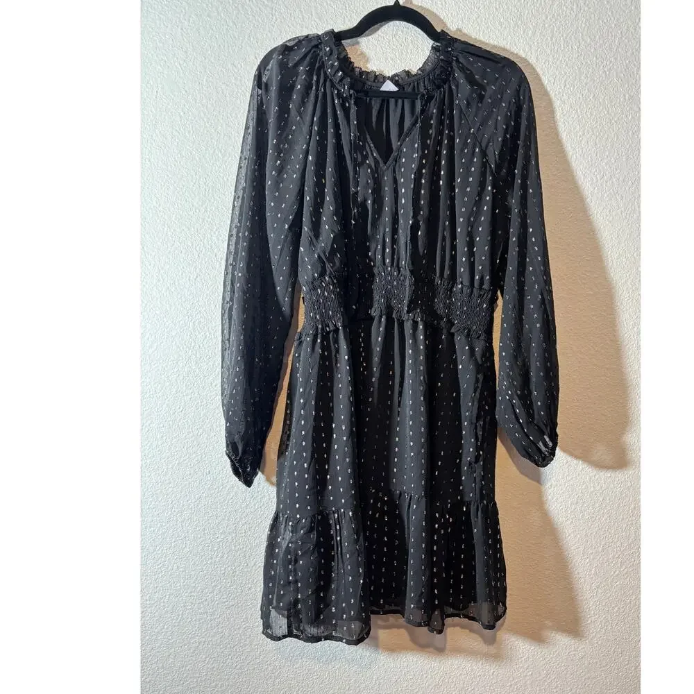 Old Navy Women's Size L Waist-Defined Shine Mini Dress Long Sheer Sleeves